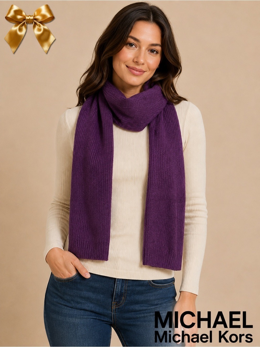 Michael Michael Kors Ribbed Knit Scarf Purple NWT